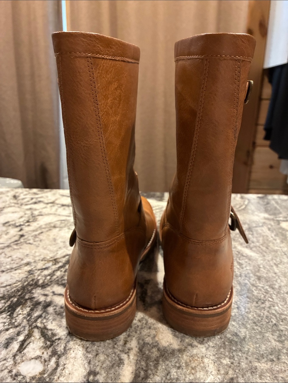 FRYE AND CO. Brown Leather Mid-Calf Lace-Up Boots - Picture 4 of 6